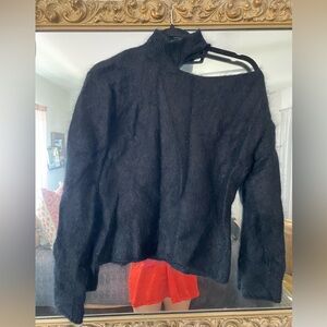 R+A mohair fuzzy cutout mockneck sweater